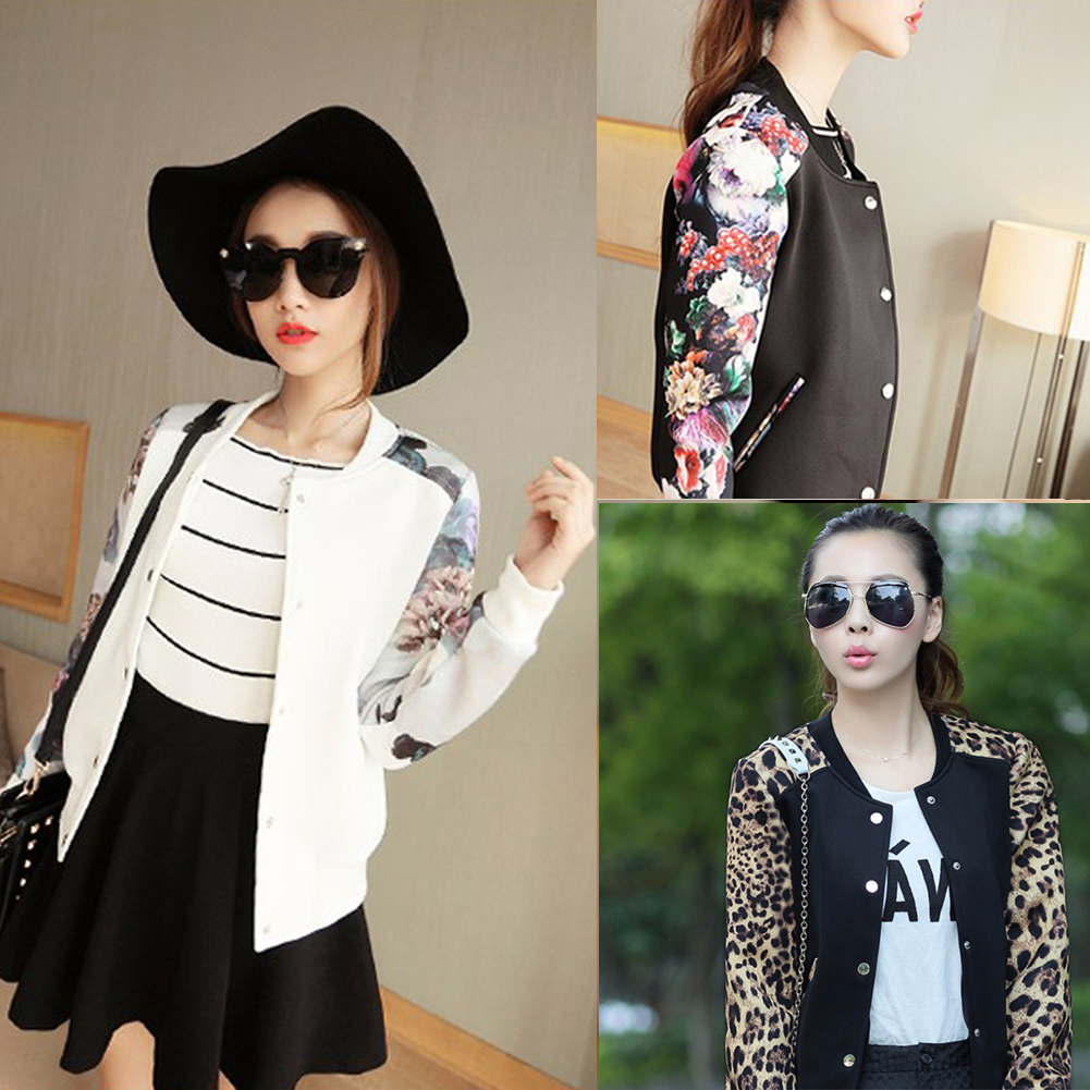ALTRA Women Long Sleeve Flower Printing Baseball Coat Stylish Sport Bomber Jacket