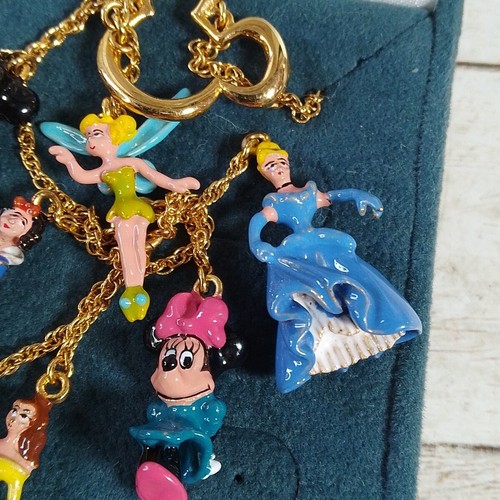 Rare Disney Charm Necklace BGE 18K Gold 18" Belle Mickey Tinkerbell Boxed Gift - Picture 10 of 12