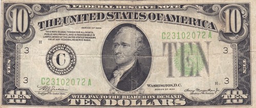 Banconota 10 dollari 1934 Federal Reserve Philadelpha PA moneta da dieci dollari - Foto 1 di 2