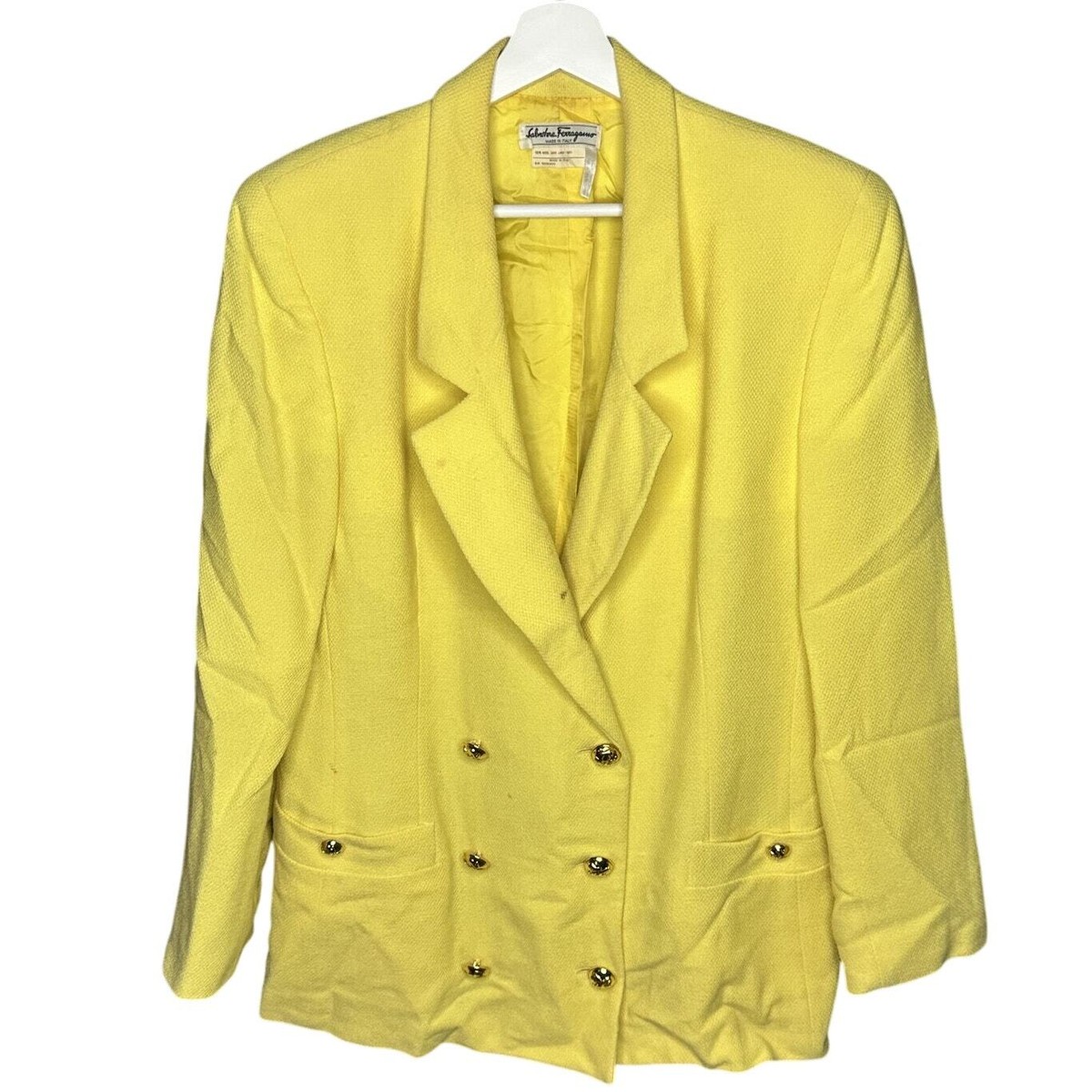 Salvatore Ferragamo Women's Vintage Light Yellow 100% Wool Blazer