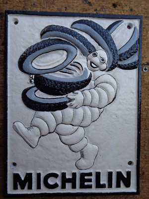 MICHELIN MAN Metal Sign with Mr Binbendum carrying a load of tyres - not enamel
