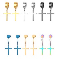 6 Pairs Women's Men's Cross Drop Dangle Earrings Stainless Steel Hoop Ear Studs