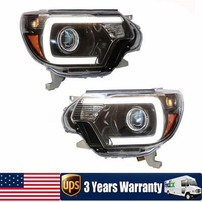 Headlights For 2012-2015 Toyota Tacoma Black Headlamps LED DRL Left+Right Side