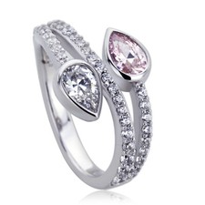 11mm Platinum Plated Silver 1ct Pear Pink CZ Wedding Engagement Ring