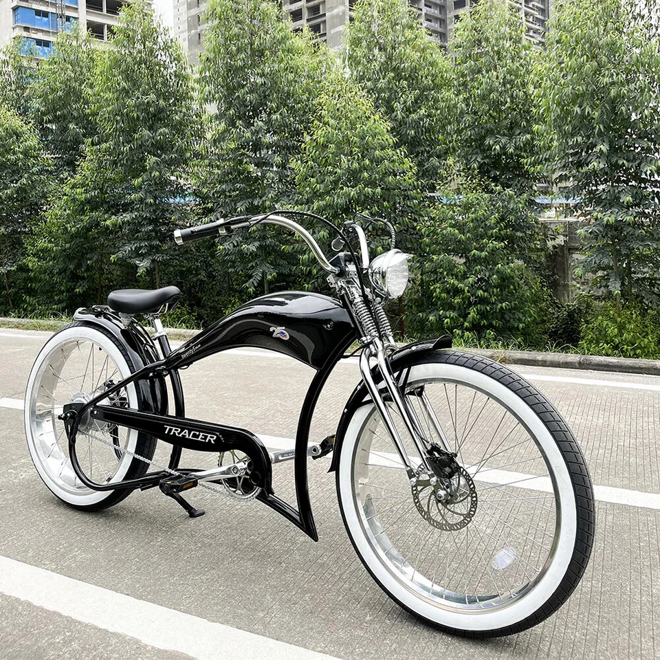 Bicicleta eléctrica 26" Fat Tires muelles dobles 500 W acelerador Chopper Cruiser Stretch Foto 2 de 2