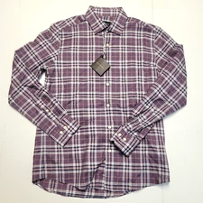 $175 New SCOTT BARBER Plaid Check Casual Button Shirt Men's MEDIUM Purple & Blue