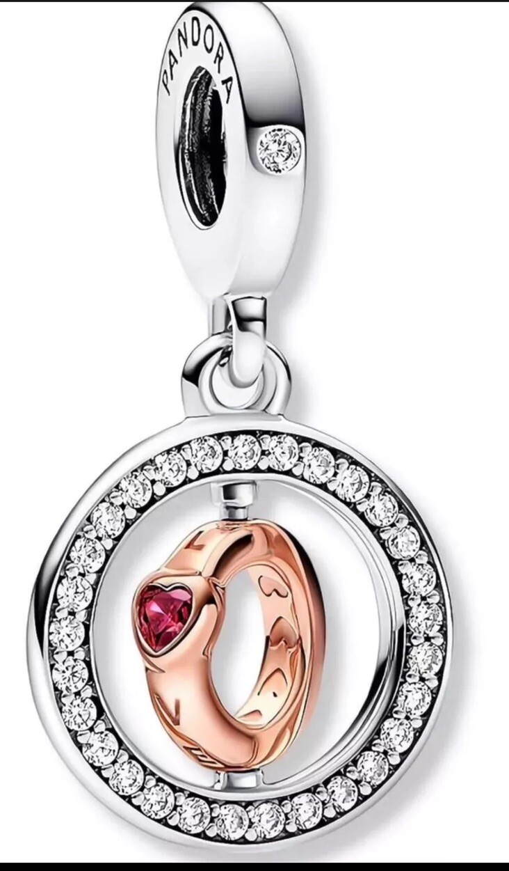 Pandora Rotatable Halo Heart Dangle Charm with Round Insert Design