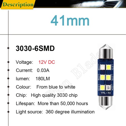 Pair Car LED Bulbs 41mm 42mm Interior Festoon 3030 Dome Map Light Bule To White - Picture 2 of 6