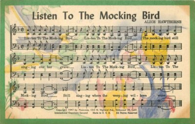Listen to the Mockingbird musicnote 1947 Postcard artist impression 22-1943