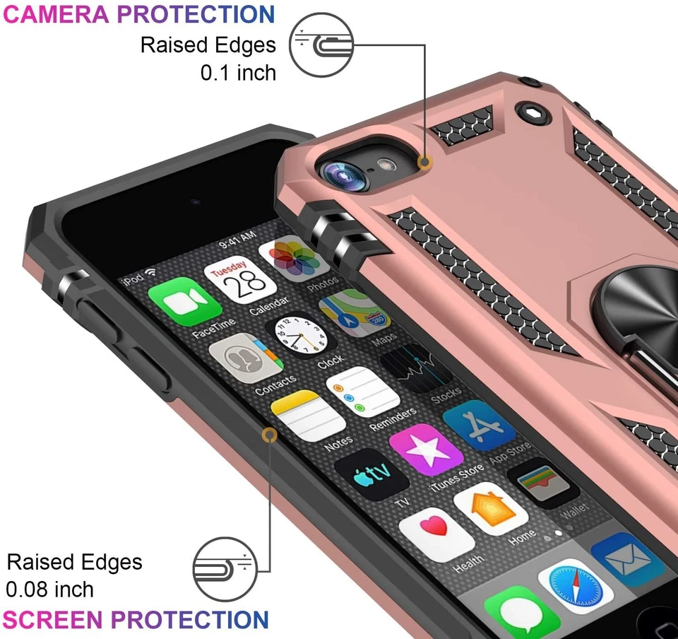 Estuche resistente de doble capa 360° anillo giratorio soporte para iPod Touch 7 6 5to Foto 4 de 4