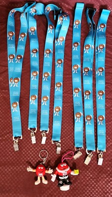 M&M Lanyards Lot Of 7 Ms Brown for Keys and ID With 2 Keychains Red M&M