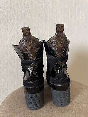 Auth Louis Vuitton Laureate Desert Black Croc Leather Monogram Boots EU 37  US 7
