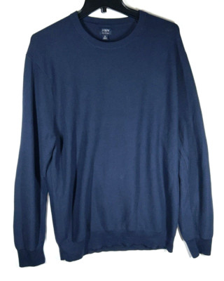 J.CREW Men's Cotton Garter-Stitch Crewneck Sweater Size XL Navy Blue  BW170