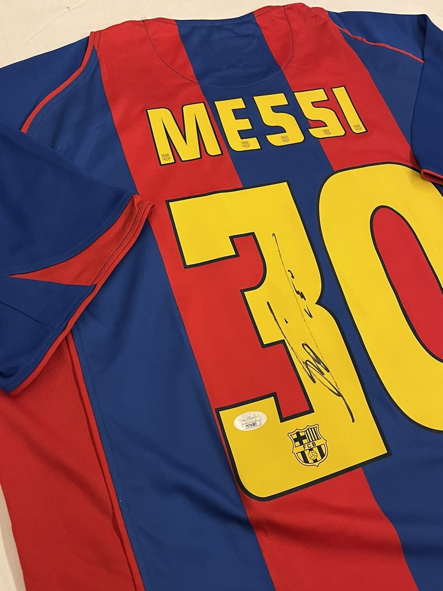 Leo Messi Signed Number 30: 2004/2005 Barcelona Home Debut Jersey
