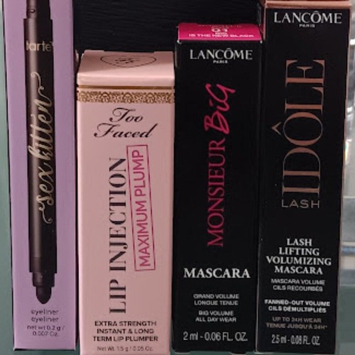 MACY'S 4pc LOT Eyeliner/Lip Plumper/Mascara Makeup Items LANCOME/TARTE/TOO FACED