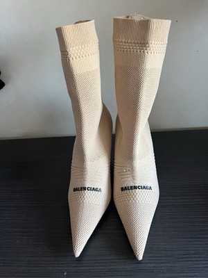 Balenciaga Knife Sock Boots Beige Pointed Toe Heels Size EU 37/ US 7