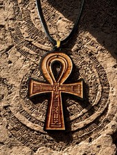 Ankh Pendant Necklace Wooden Engraved Egyptian Amulet Protection Gift Jewellery
