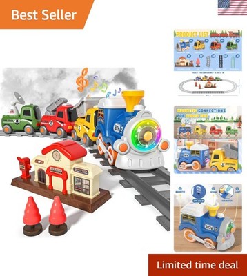 Train Set for Toddlers w/Steam, Music & Lights - First Choo Choo Train for To...