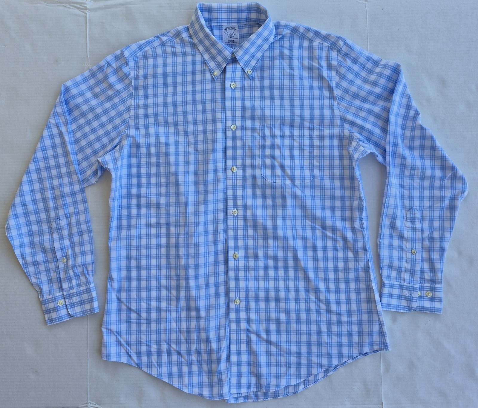 Brooks Brothers Long Sleeve Regent Shirt Blue Plaid Button Down Size L