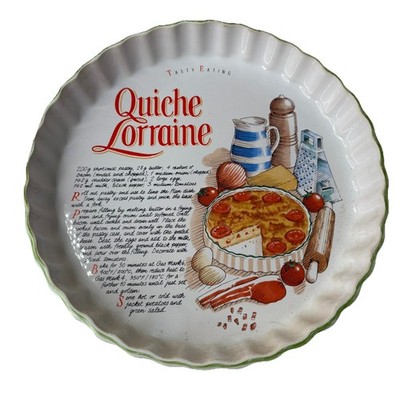 Vintage Quiche Lothringen Rezept Flan Schale Rayware Keramik 24 cm