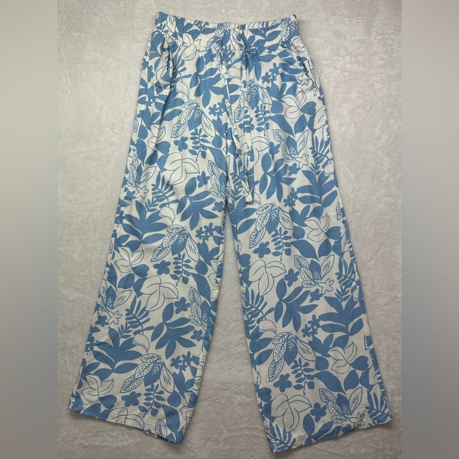 Sienna Sky Blue White Floral Wide Leg Pants Size L