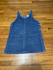 Vintage Bill Blass Womens Denim Overall Dress Size 16 Blue Mini Skirtall Button