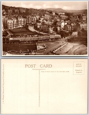 RPPC Seaside Town Promenade Hotels Tram Buildings Hills Photo Postcard