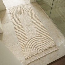 Boho Bathroom Rug with Tassels - Soft, Washable, Non-Slip Cotton Mat - 2x4.3