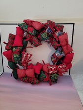 Handmade Christmas Fabric Bow Wreath Holiday Door Wall Decor