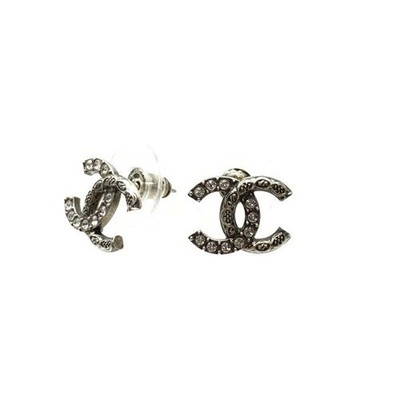 CHANEL B17147 Coco Mark Earrings Stud Silver Color Rhinestone I24A Accessories J