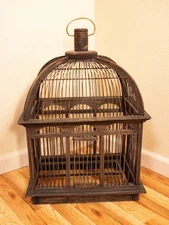 Large Antique Domed Wooden Hanging Birdcage
