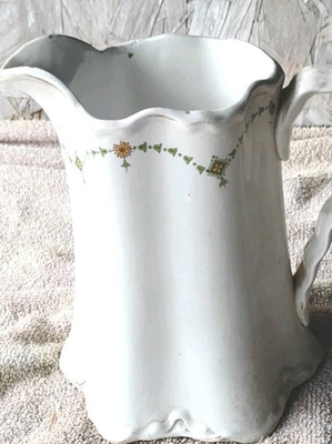 #ad Vtg Charming EPPCO Porcelain PITCHER with Green and Gold Gilt Accenting 6.25quot; $28.50