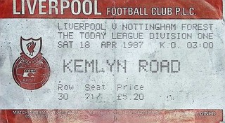 Liverpool v Nottingham Forest 1986 1987 Division One Ticket 18/04/1987
