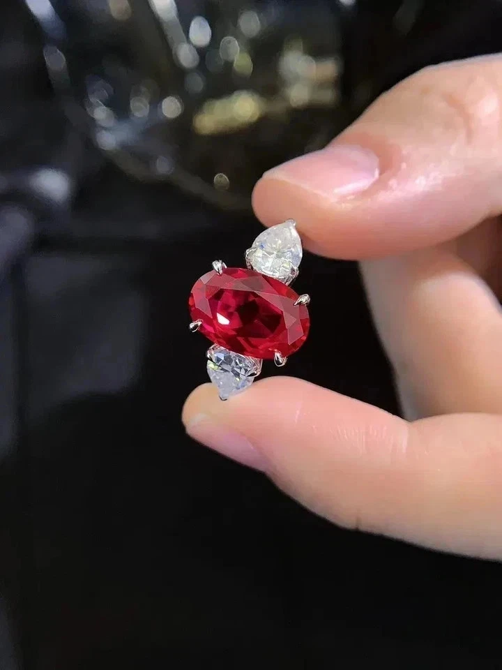 4.30Ct Oval Cut Natural Ruby Diamond Wedding Ring 18K Real White Gold 6 7 8 - Image 2 of 4