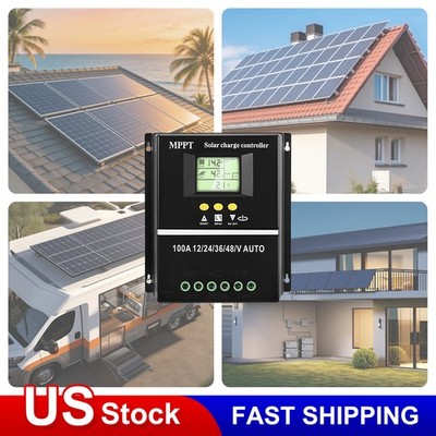 100A MPPT Solar Charge Controller 12V 24V 36V 48V PV Battery Regulator Dual USB