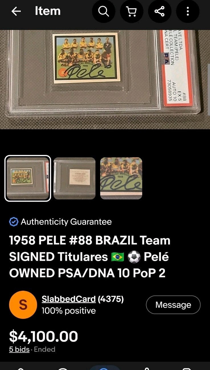 1958 PELE #88 BRAZIL Team SIGNED Titulares 🇧🇷 ⚽️ Pelé OWNED PSA/DNA 10 PoP 2 view 4