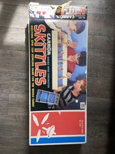 VINTAGE Carrom Skittles Game Bowling 2 Spinning Tops 11 Red Pins w Original Box