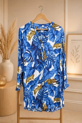 Emily van den Bergh Tunika / Blusenkleid Gr. 38  100% Viskose Bluse Tiger Print