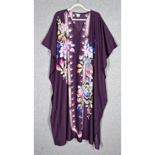 Gypsie Blu Kaftan Dress OS Purple Tropical MuuMuu House Cover Up Boho Loungewear