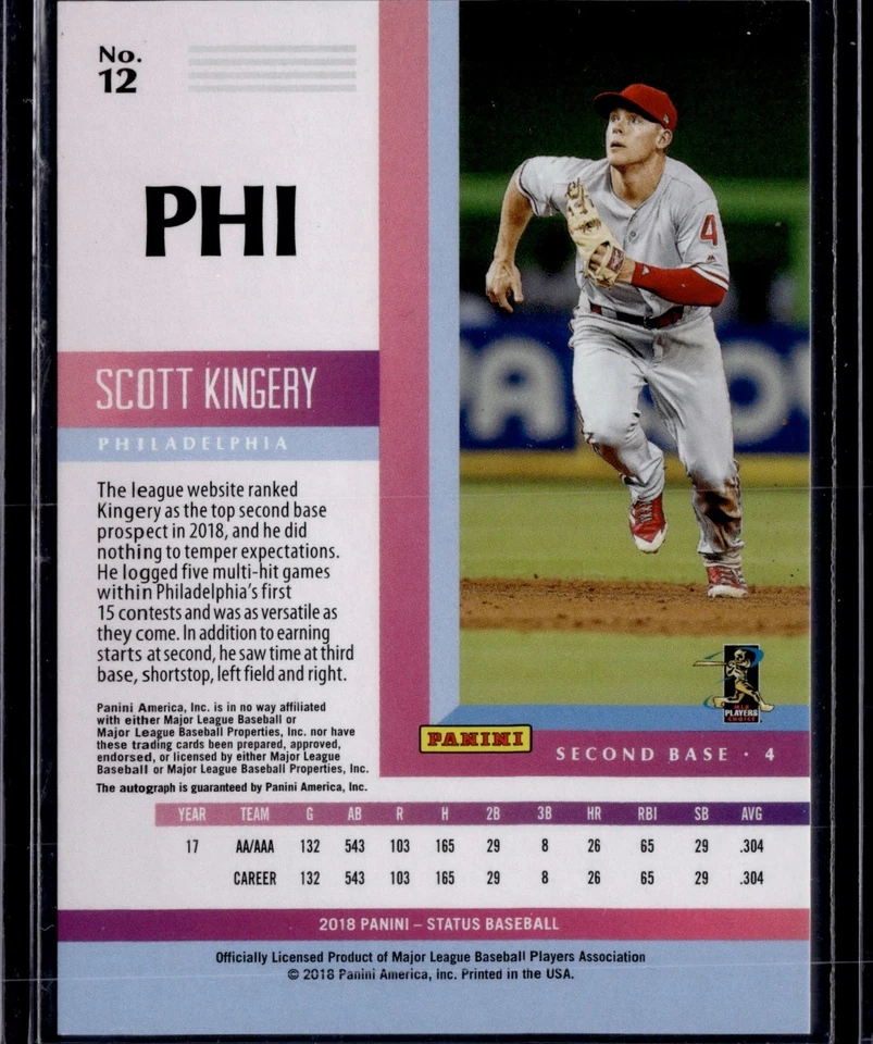 2018 Panini Status Scott Kingery Rookie Auto #12 - Image 2 of 2