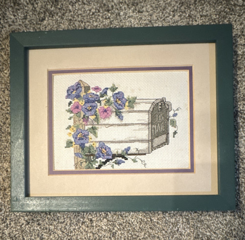 Dimensions "Pleasantly Yours" 6718 Framed Finished Cross Stitch Mailbox Floral