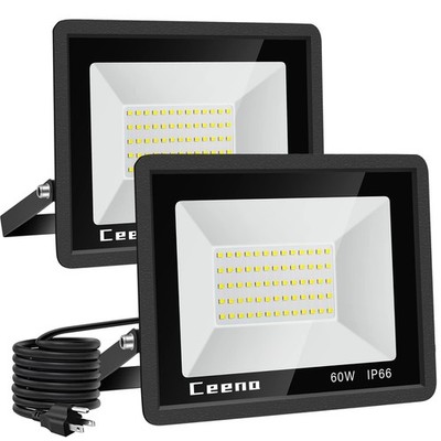 Ceena 2 Pack 60W Plug in LED Flood Light In-With Switch, Black