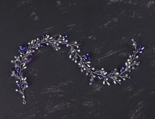 Silver Bridal Headband, Crystal Hair Vine, Blue Rhinestone, Pearl, Wedding