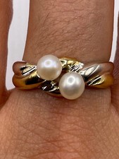 Vintage Genuine Cultured Pearl Golden 925 Sterling Silver Ring