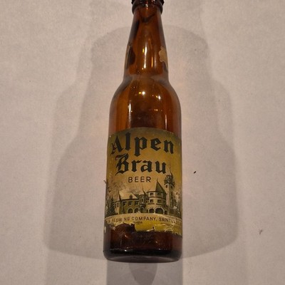 Alpen Brau Beer Bottle Brown Glass 12 oz Original Label Cap Saint Louis MO A51