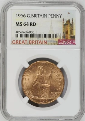 1966 Great Britain Penny NGC MS 64 RD - Image 1 of 3