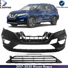 Front Bumper Cover Fascia & Bumper Lower Grille Kit For 2017-2020 Nissan Rogue
