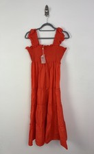 Nwt Quince Maternity Smocked Midi Dress Size XL Orange Tiered 100% Cotton