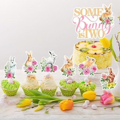 31PCS Bunny Ears Cake Topper,Easter 2nd Cake Topper, for Photo Booth Props, S...