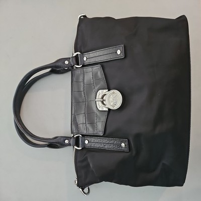 Michael Kors Hamilton satchel nylon material croc-embossed leather top flap
